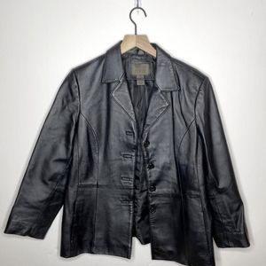 Vintage Genuine Leather Oversized Blazer Jacket Black Size M